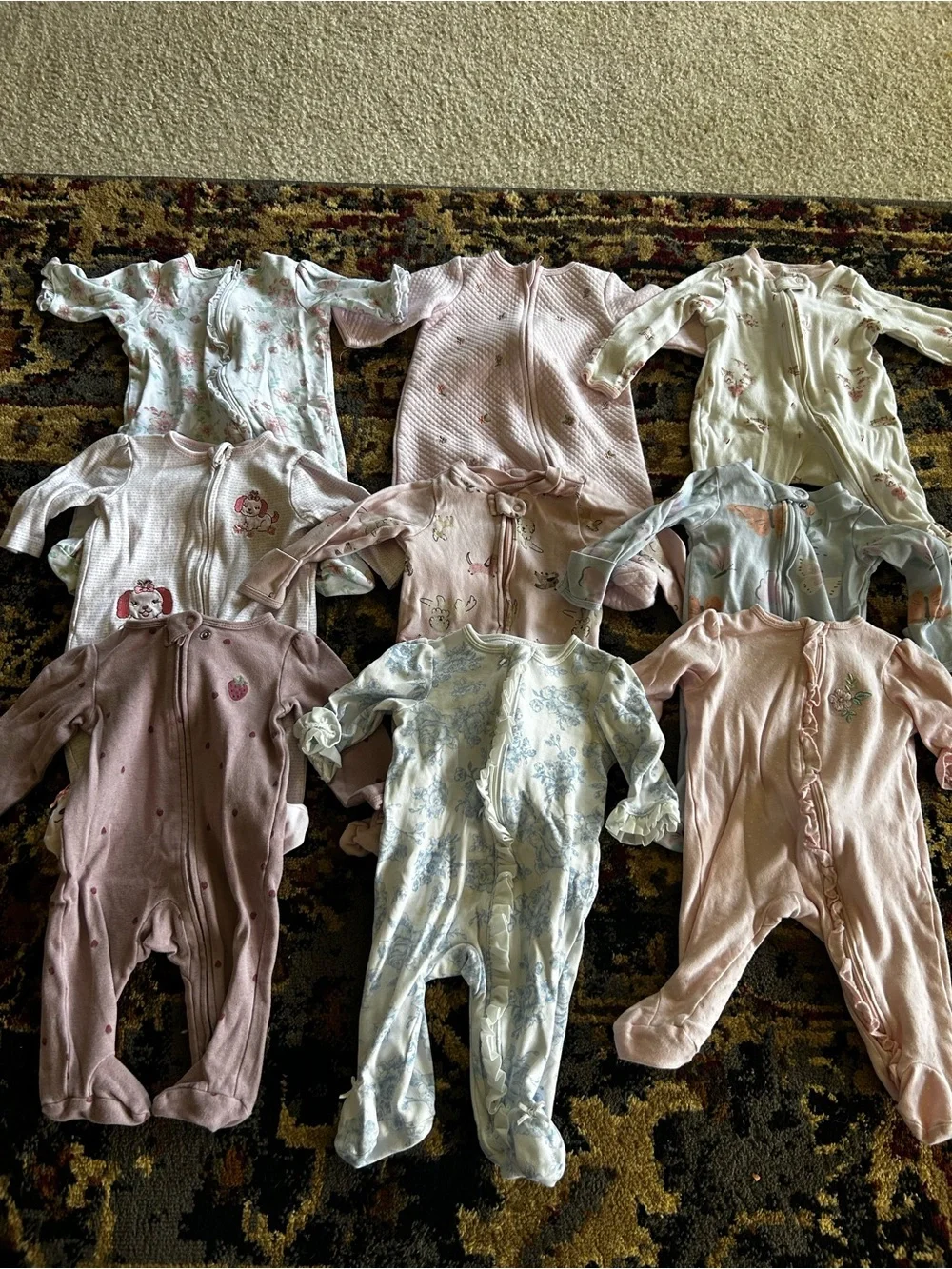 Soft Pink and Pastel Baby One-Piece Sleepers - Pack of Assorted Prints